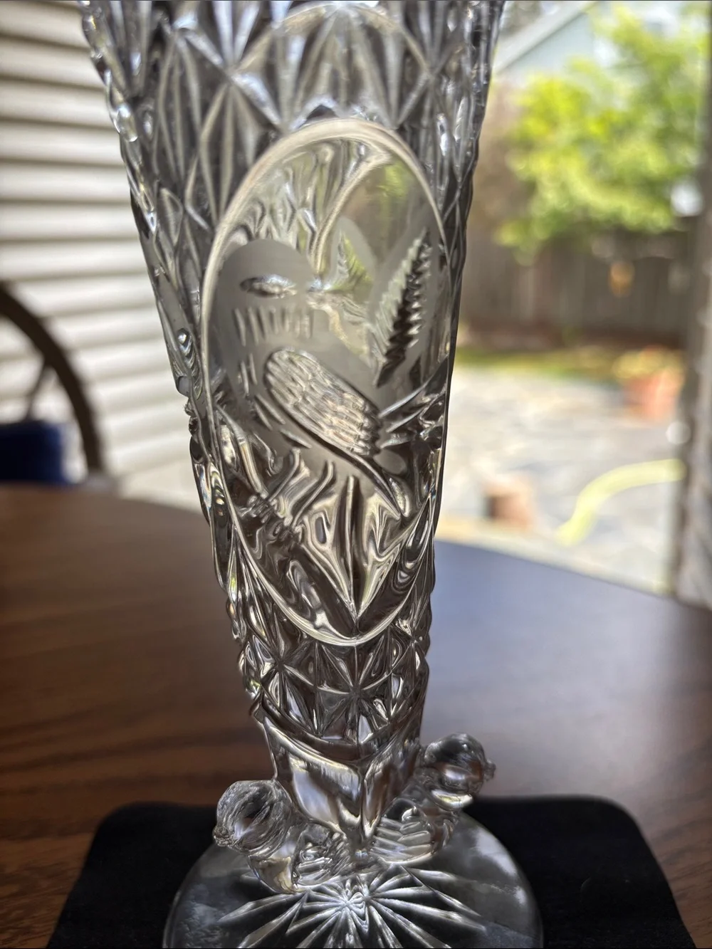 Vintage Crystal Bud Vase with Bird Motif
